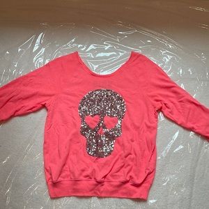 PINK skull rhinestone sweater